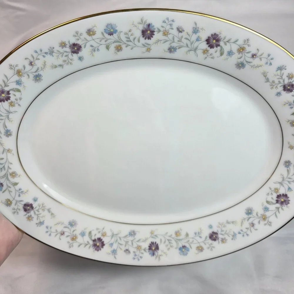 Noritake Longwood #2485 12 Inch Serving Platter Purple, Blue & Yellow Flowers